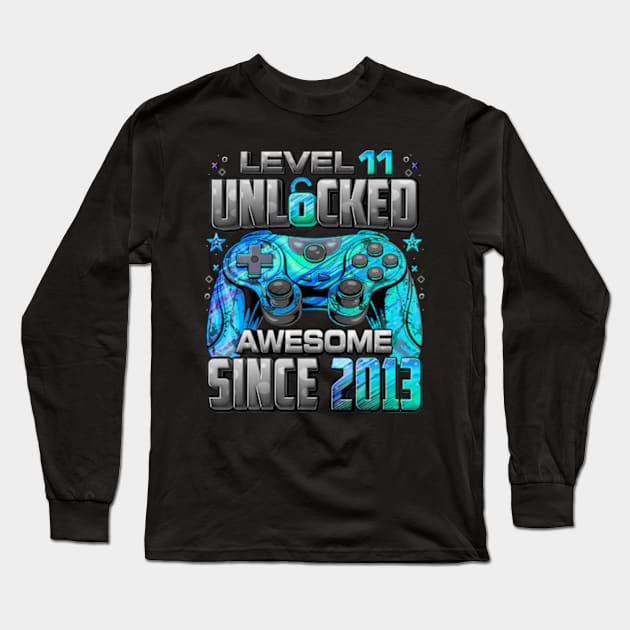 Level Unlocked Awesome Since 2013 11th Birthday Gaming Long Sleeve T-Shirt by Cristian Torres